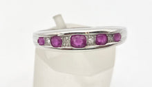 Cargar imagen en el visor de la galería, 2164 Vintage 9ct White Gold Rubies Natural Diamonds Stacker Ring
