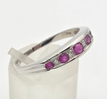 Cargar imagen en el visor de la galería, 2164 Vintage 9ct White Gold Rubies Natural Diamonds Stacker Ring
