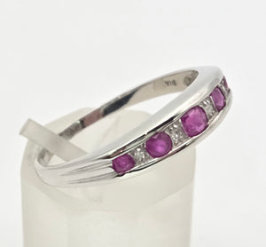 2164 Vintage 9ct White Gold Rubies Natural Diamonds Stacker Ring