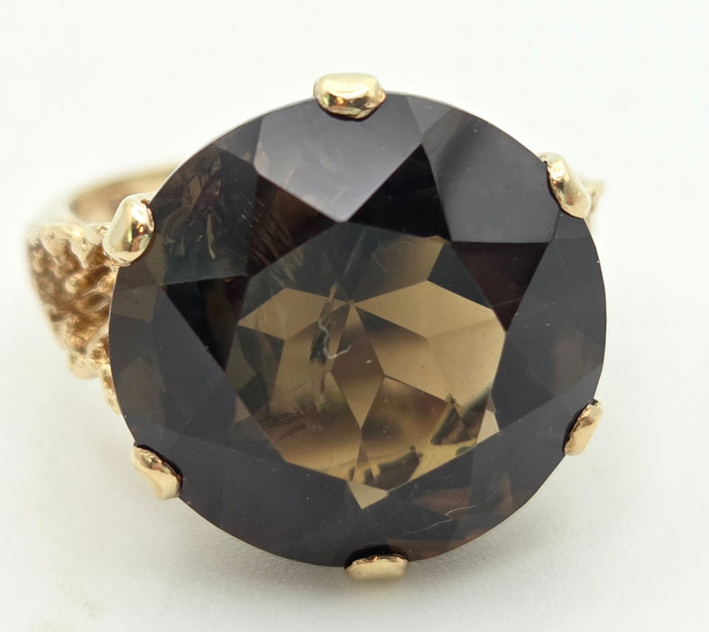 2331 Vintage: 9ct Gold Large Cognac Smokey Quartz Ring- From 1972- Statement
