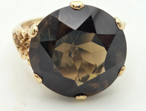 2331 Vintage: 9ct Gold Large Cognac Smokey Quartz Ring- From 1972- Statement