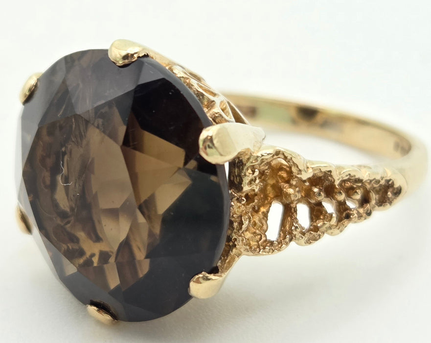 2331 Vintage: 9ct Gold Large Cognac Smokey Quartz Ring- From 1972- Statement