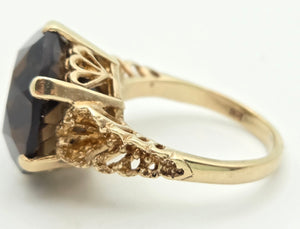 2331 Vintage: 9ct Gold Large Cognac Smokey Quartz Ring- From 1972- Statement