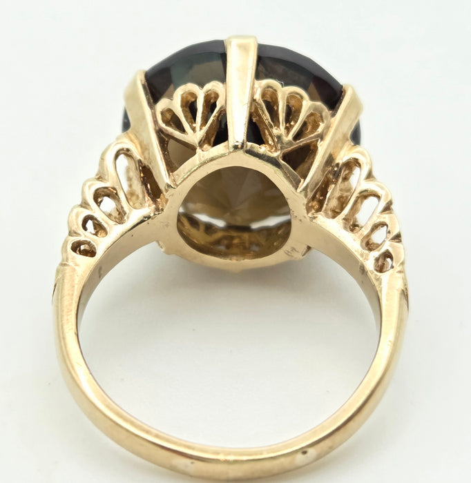 2331 Vintage: 9ct Gold Large Cognac Smokey Quartz Ring- From 1972- Statement