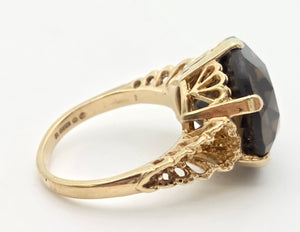 2331 Vintage: 9ct Gold Large Cognac Smokey Quartz Ring- From 1972- Statement