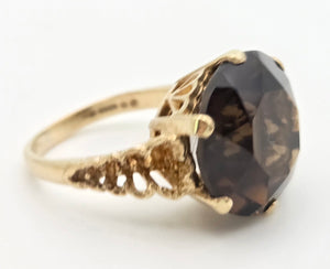 2331 Vintage: 9ct Gold Large Cognac Smokey Quartz Ring- From 1972- Statement