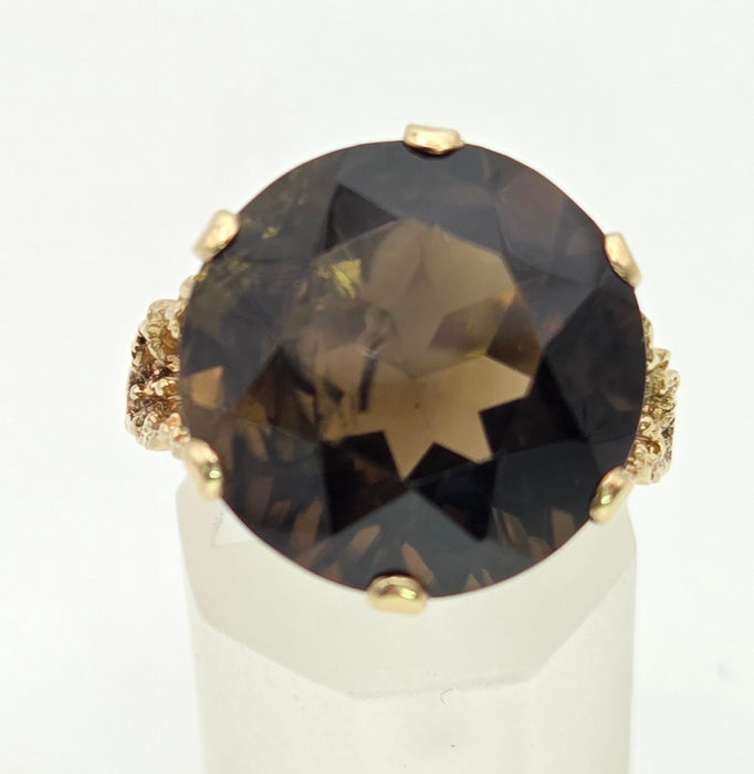 2331 Vintage: 9ct Gold Large Cognac Smokey Quartz Ring- From 1972- Statement