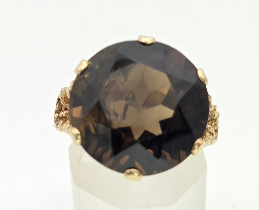 2331 Vintage: 9ct Gold Large Cognac Smokey Quartz Ring- From 1972- Statement