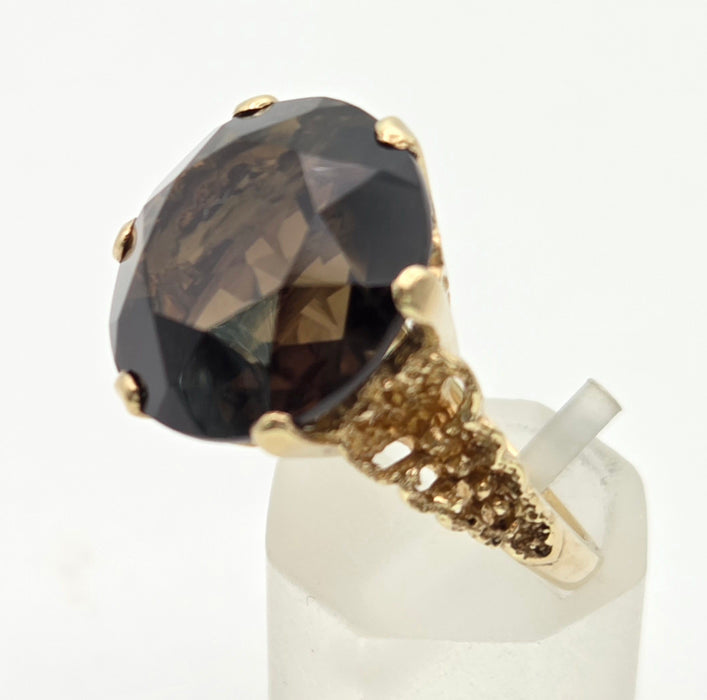 2331 Vintage: 9ct Gold Large Cognac Smokey Quartz Ring- From 1972- Statement