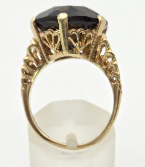 2331 Vintage: 9ct Gold Large Cognac Smokey Quartz Ring- From 1972- Statement
