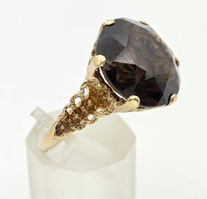 2331 Vintage: 9ct Gold Large Cognac Smokey Quartz Ring- From 1972- Statement