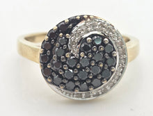 Cargar imagen en el visor de la galería, 2222 Vintage: 9ct Gold Black &amp; White Natural Diamonds &quot;Swirl&quot; Cocktail Ring
