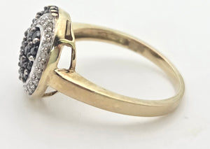 2222 Vintage: 9ct Gold Black & White Natural Diamonds "Swirl" Cocktail Ring