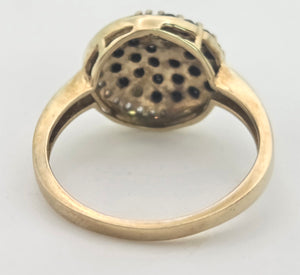 2222 Vintage: 9ct Gold Black & White Natural Diamonds "Swirl" Cocktail Ring