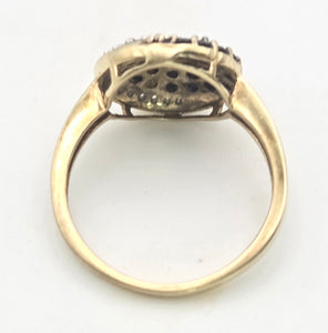 2222 Vintage: 9ct Gold Black & White Natural Diamonds "Swirl" Cocktail Ring