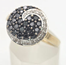 Cargar imagen en el visor de la galería, 2222 Vintage: 9ct Gold Black &amp; White Natural Diamonds &quot;Swirl&quot; Cocktail Ring

