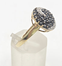 Cargar imagen en el visor de la galería, 2222 Vintage: 9ct Gold Black &amp; White Natural Diamonds &quot;Swirl&quot; Cocktail Ring
