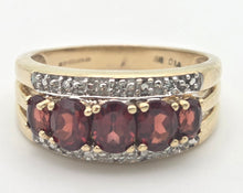 Load image into Gallery viewer, 2225 Vintage: 9ct Gold Garnets Natural Diamonds Tiered Dress ring

