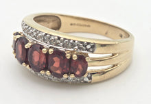 Load image into Gallery viewer, 2225 Vintage: 9ct Gold Garnets Natural Diamonds Tiered Dress ring
