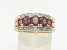 Load image into Gallery viewer, 2225 Vintage: 9ct Gold Garnets Natural Diamonds Tiered Dress ring
