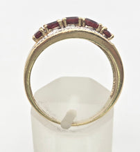 Load image into Gallery viewer, 2225 Vintage: 9ct Gold Garnets Natural Diamonds Tiered Dress ring
