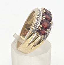 Load image into Gallery viewer, 2225 Vintage: 9ct Gold Garnets Natural Diamonds Tiered Dress ring
