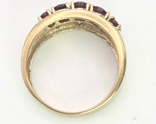 Load image into Gallery viewer, 2225 Vintage: 9ct Gold Garnets Natural Diamonds Tiered Dress ring
