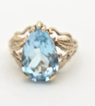Load image into Gallery viewer, Vintage: Statement 9ct Gold Pear-Cut Swiss Blue Topaz Cocktail Ring
