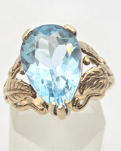 Load image into Gallery viewer, Vintage: Statement 9ct Gold Pear-Cut Swiss Blue Topaz Cocktail Ring

