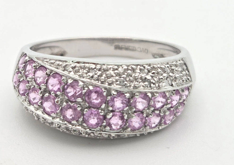 2234 Vintage; 9ct White Gold Pin Sapphires Diamonds Dress ring- Thrilling