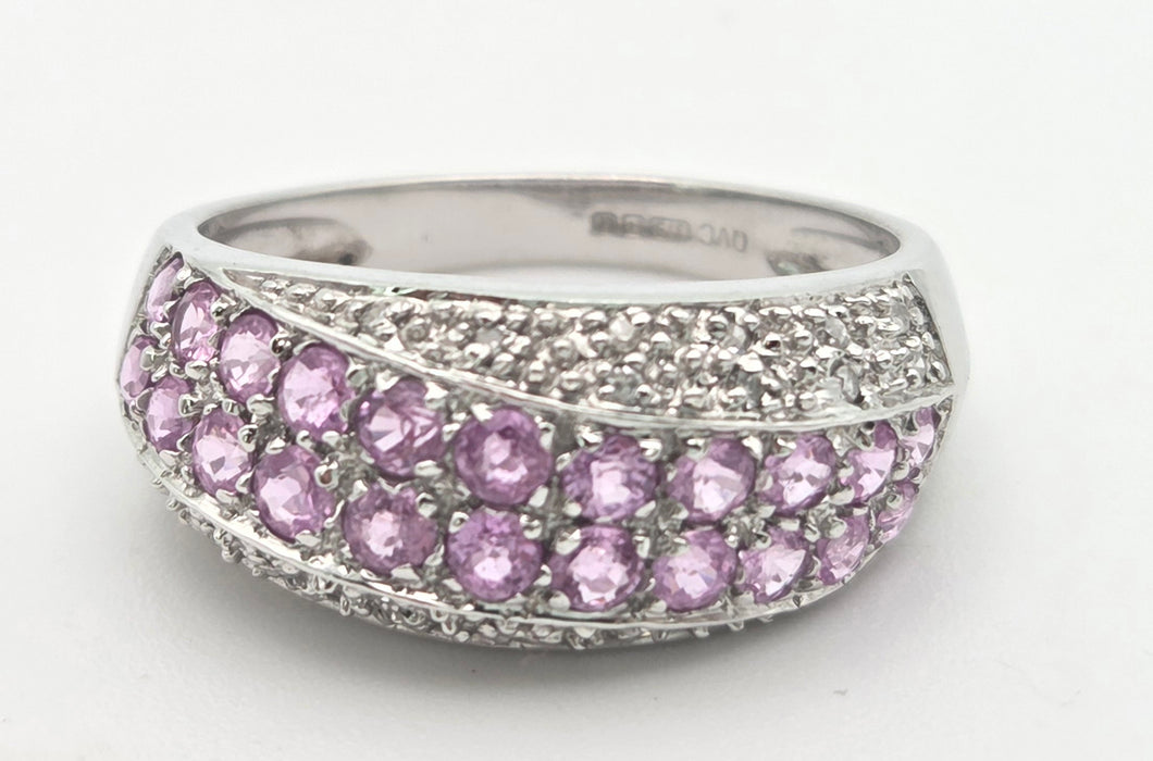 2234 Vintage; 9ct White Gold Pin Sapphires Diamonds Dress ring- Thrilling