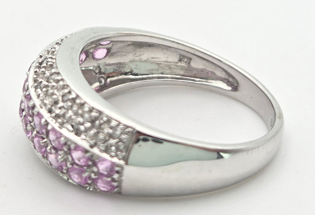 2234 Vintage; 9ct White Gold Pin Sapphires Diamonds Dress ring- Thrilling