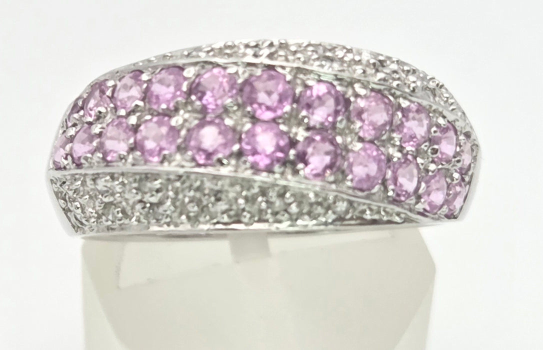 2234 Vintage; 9ct White Gold Pin Sapphires Diamonds Dress ring- Thrilling