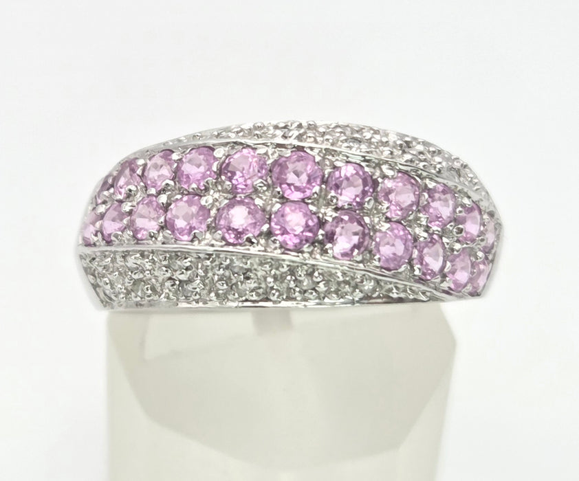 2234 Vintage; 9ct White Gold Pin Sapphires Diamonds Dress ring- Thrilling