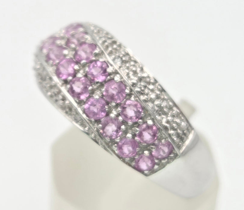 2234 Vintage; 9ct White Gold Pin Sapphires Diamonds Dress ring- Thrilling