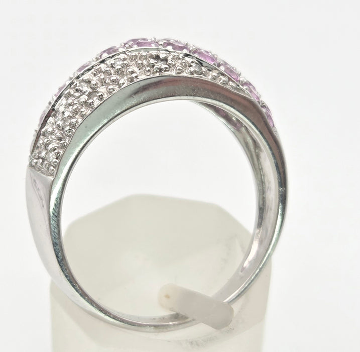 2234 Vintage; 9ct White Gold Pin Sapphires Diamonds Dress ring- Thrilling