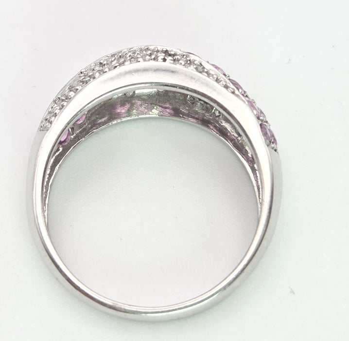 2234 Vintage; 9ct White Gold Pin Sapphires Diamonds Dress ring- Thrilling