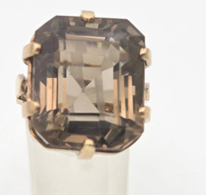 2333 Vintage: large 9ct Gold Square Cu Smokey Quartz Statement Ring