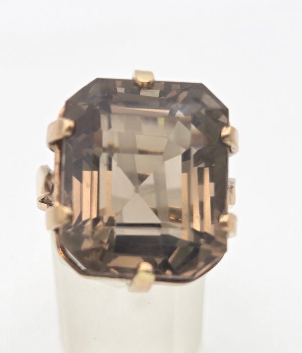 6476  Vintage: large 9ct Gold Square Cu Smokey Quartz Statement Ring