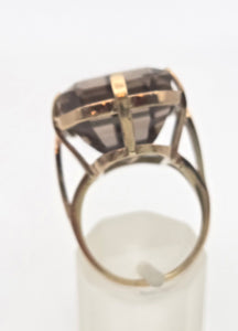 2333 Vintage: large 9ct Gold Square Cu Smokey Quartz Statement Ring