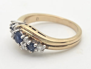 2249 Vintage: 9ct Gold Cornflower Blue Sapphires Natural Diamonds Crossover Ring