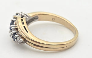 2249 Vintage: 9ct Gold Cornflower Blue Sapphires Natural Diamonds Crossover Ring