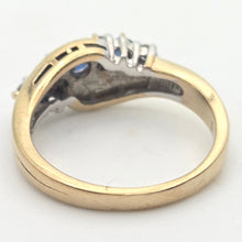 Load image into Gallery viewer, 2249 Vintage: 9ct Gold Cornflower Blue Sapphires Natural Diamonds Crossover Ring
