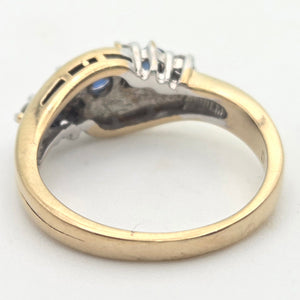 2249 Vintage: 9ct Gold Cornflower Blue Sapphires Natural Diamonds Crossover Ring