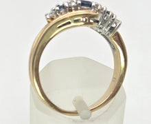 Load image into Gallery viewer, 2249 Vintage: 9ct Gold Cornflower Blue Sapphires Natural Diamonds Crossover Ring
