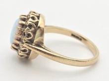 Cargar imagen en el visor de la galería, 2247 Vintage: 9ct Gold Cabochon White Opal 16 Diamonds Cluster Ring
