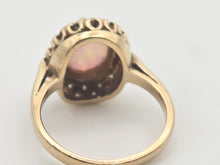 Cargar imagen en el visor de la galería, 2247 Vintage: 9ct Gold Cabochon White Opal 16 Diamonds Cluster Ring
