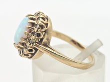Cargar imagen en el visor de la galería, 2247 Vintage: 9ct Gold Cabochon White Opal 16 Diamonds Cluster Ring
