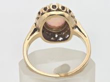 Cargar imagen en el visor de la galería, 2247 Vintage: 9ct Gold Cabochon White Opal 16 Diamonds Cluster Ring
