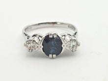Load image into Gallery viewer, 6098 Vintage:18ct White Gold French Blue Sapphire Full Cut Diamonds Ring- From 1976
